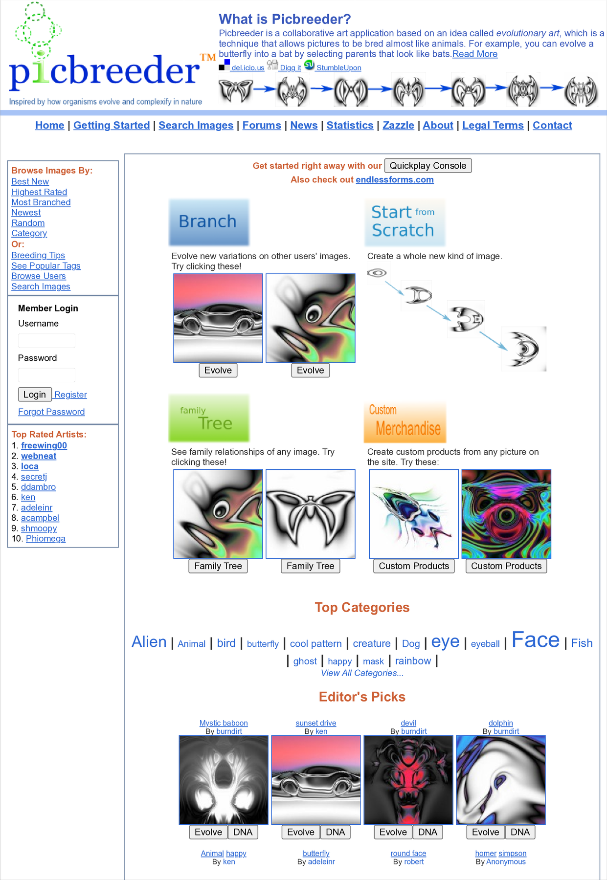 The Picbreeder website, page 1 of 3 &mdash; click to open our AI re-creation
