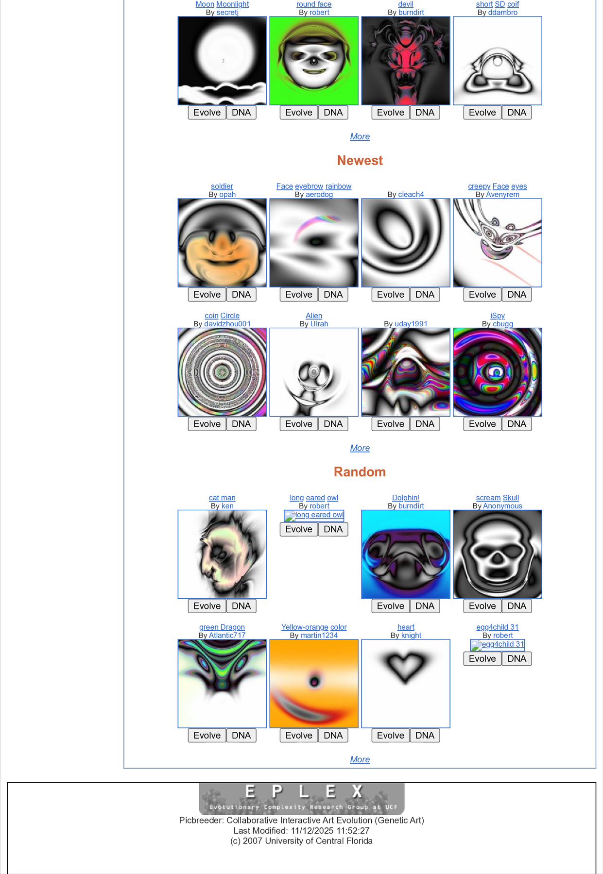 The Picbreeder website, page 3 of 3 &mdash; click to open our AI re-creation